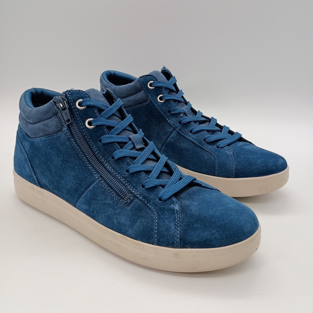 Vionic Rosemont Navy Blue Suede High Top Sneakers Side Zip Womens Size 9